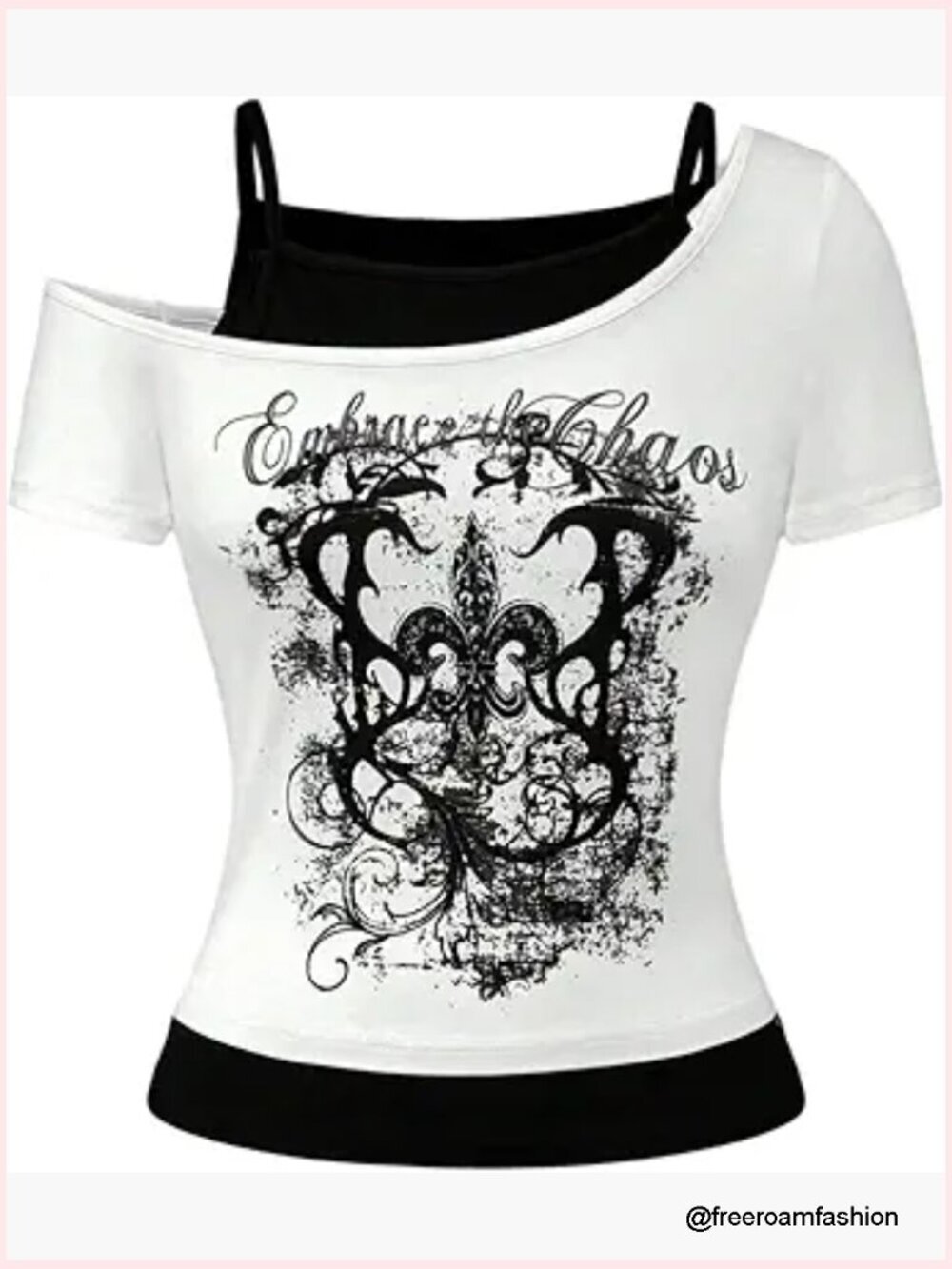 Y2K Goth Graphic Tee Cold Shoulder Short Sleeve Slim Fit T-Shirt